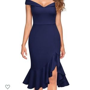 Vintage off the shoulder V-neck evening dress